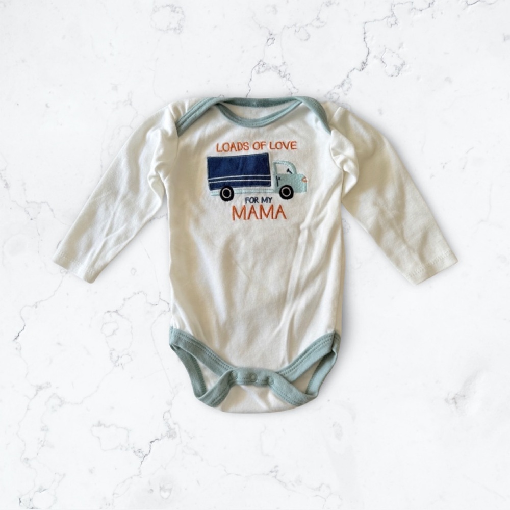Chick Pea White and Blue Onesie with Truck Design NWOT